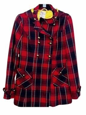Vintage Tulle Anthropologie retro plaid wool blend pea coat size medium